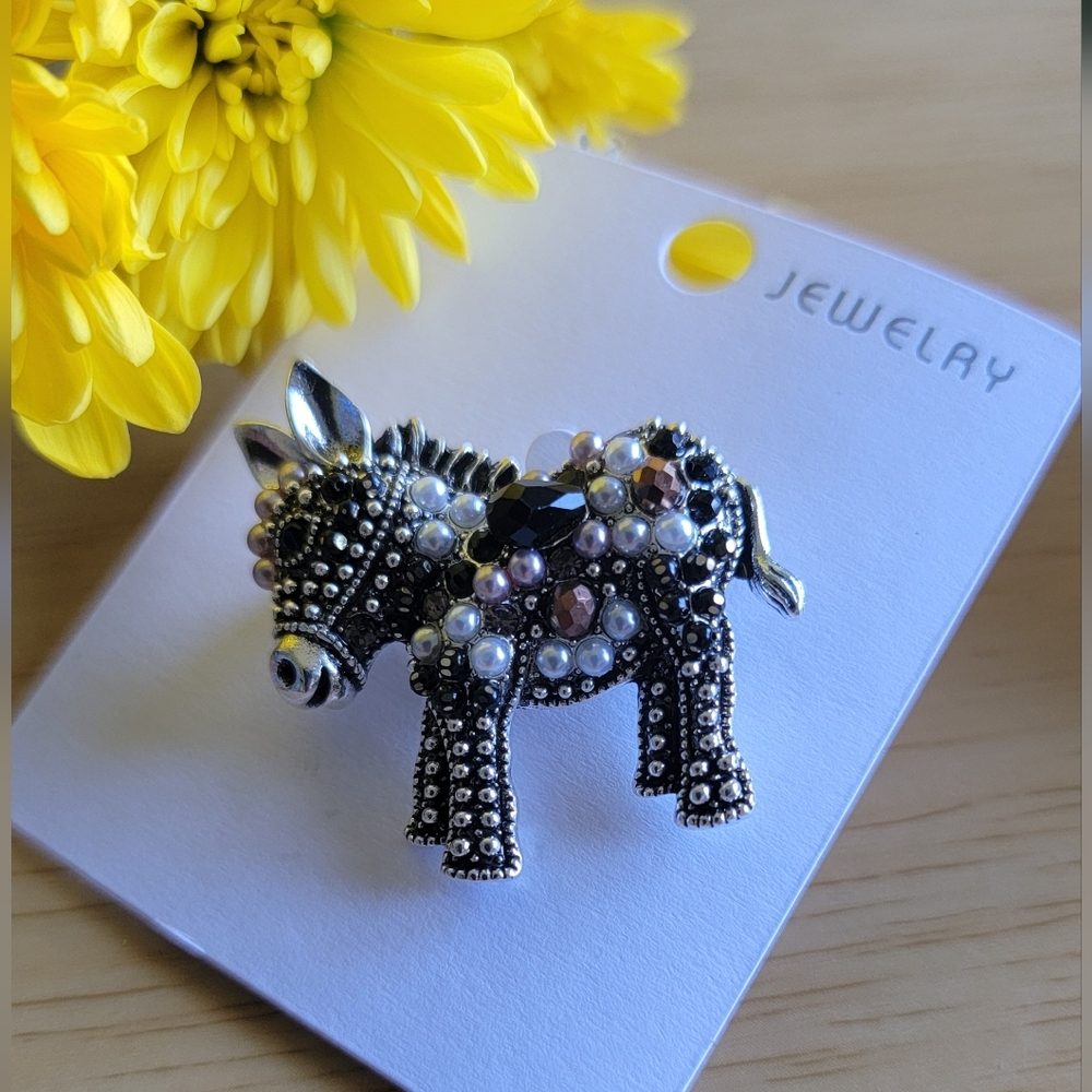 Beaded Donkey Brooch NWT* (BR./WH)